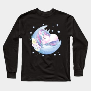 hand drawn cute unicorn sleeping moon Long Sleeve T-Shirt